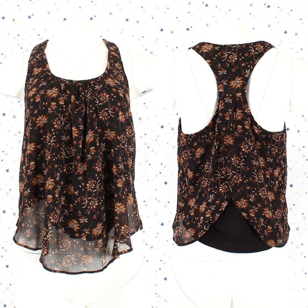 Floral Tulip Back Chiffon Tank Black